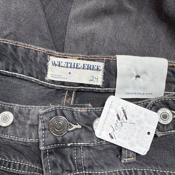 NWT Free People Palmer Cuffed Jeans Mid Rise Washed Black Denim 24 We The Free - Picture 9 of 13